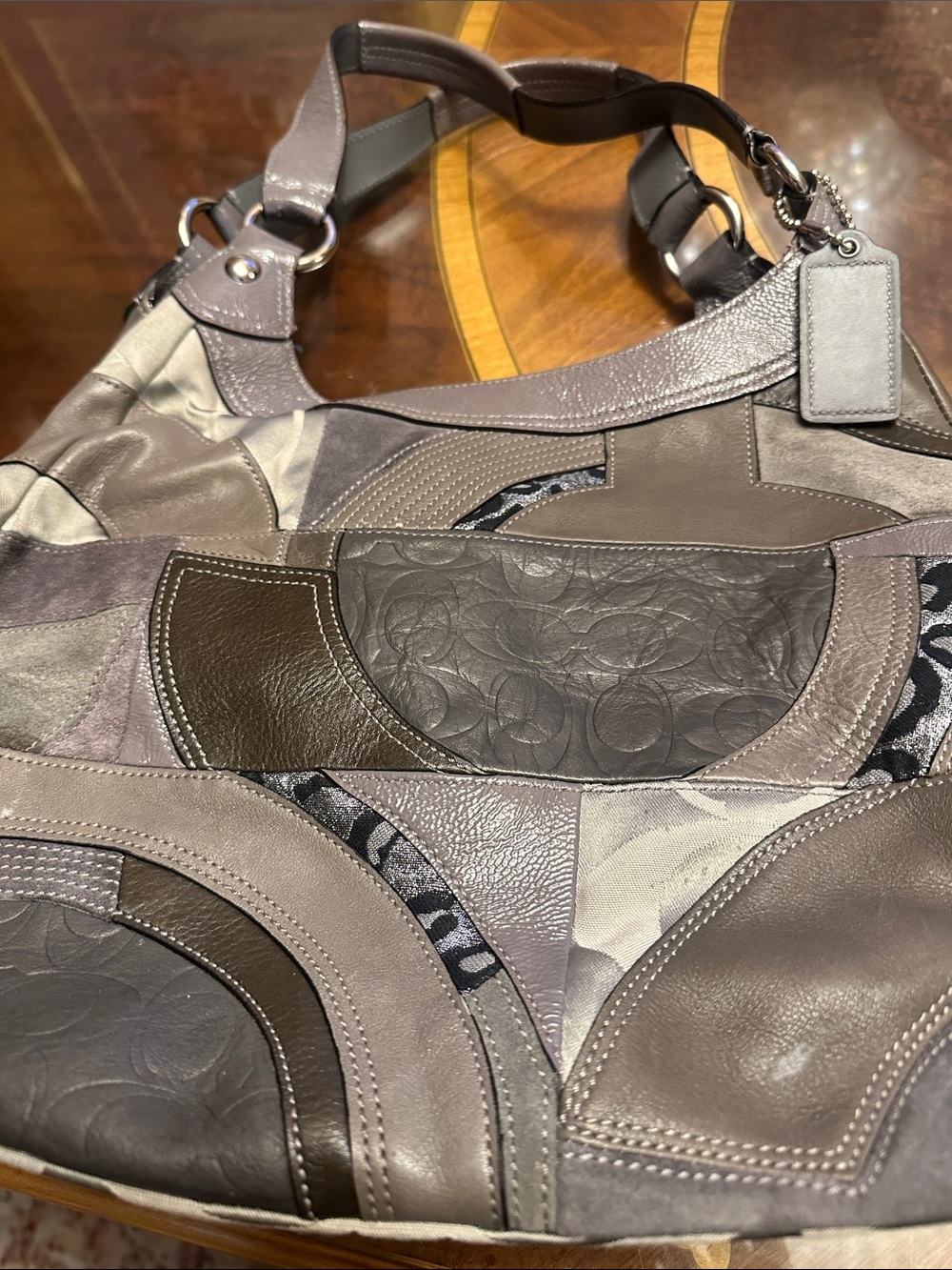 Like new, Coach Gray and Taupe Patchwork Hobo Bag